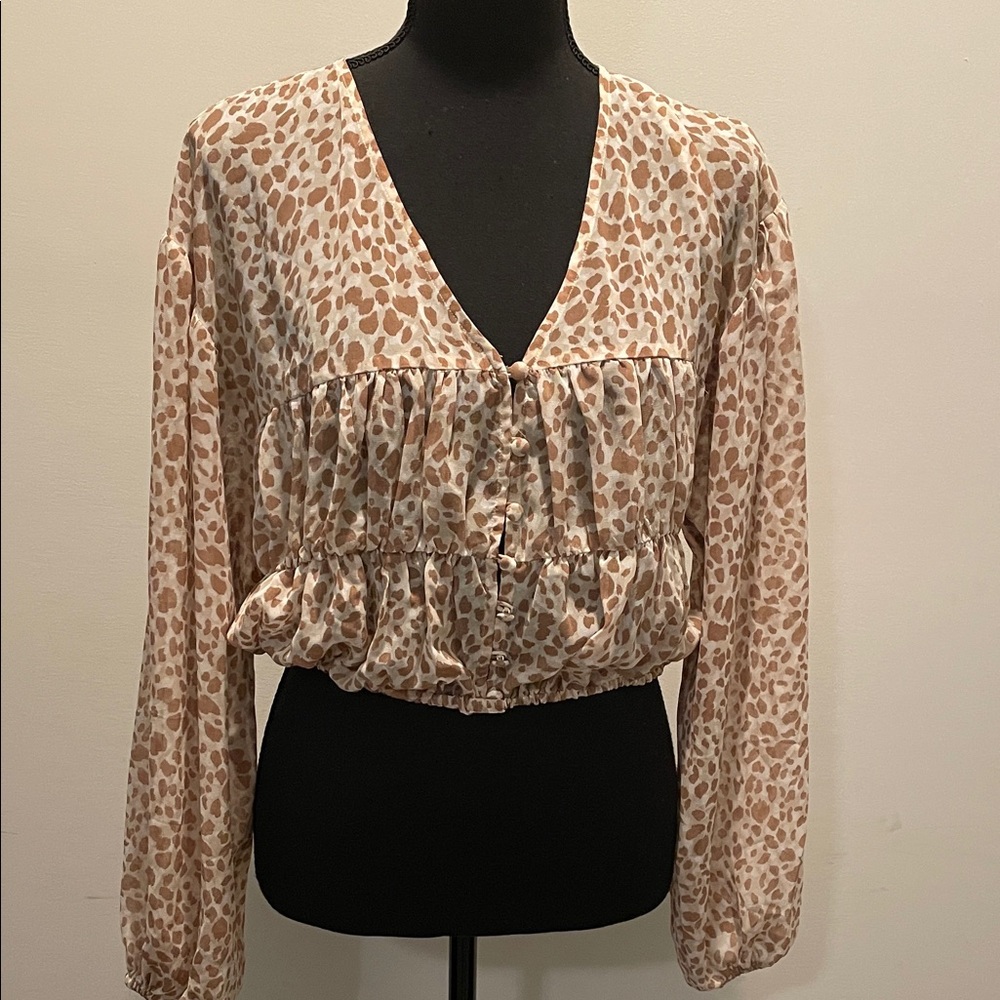 Forever 21 Animal Print Top Size S Brown Cream Cropped Backyard Barbecue Baddie